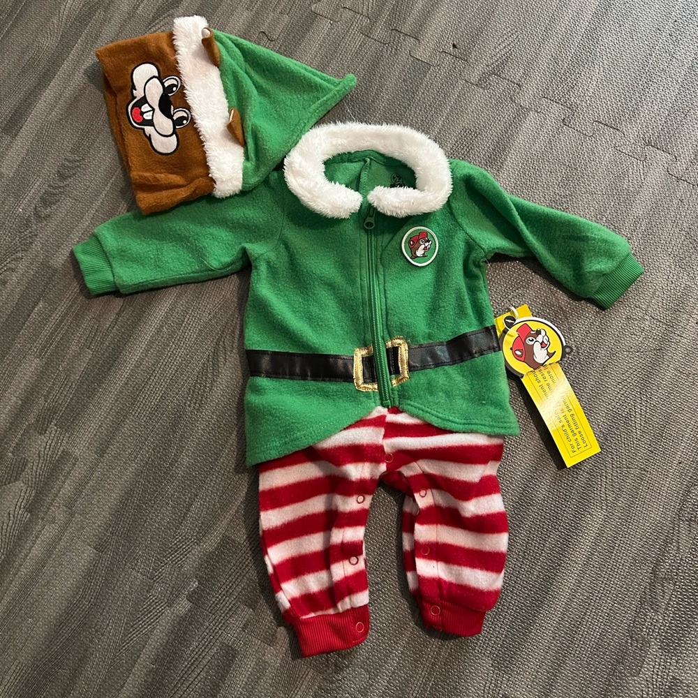 Green and White Elf Baby Outfit by Buc-Ees